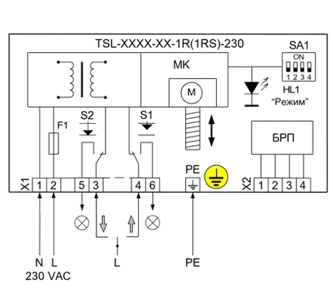 Схема подключения электроприводов TSL-1R и TSL-1RS