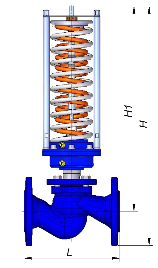 Габаритные размеры регулятора давления «после себя» RDT-P: L, H1, H