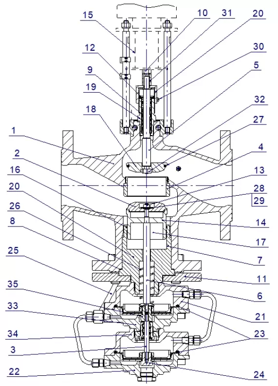 Устройство комбинированного клапана TRV-C DN 65 и 80 в разрезе