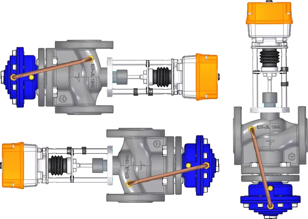 Монтажные положения клапана TRV-C с электроприводом