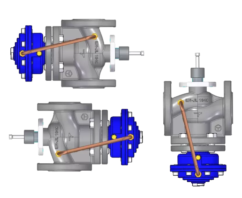 Монтажные положения клапана TRV-C без электропривода