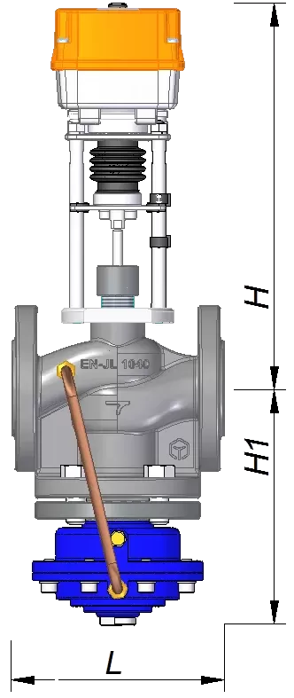 Габаритные размеры комбинированного клапана TRV-C: L, H1, H